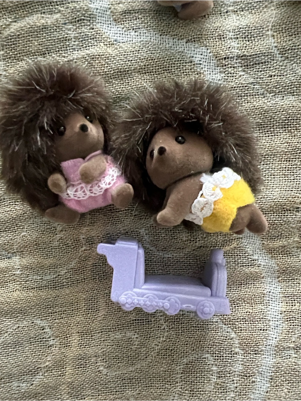 Sylvanian Family’s Hedgehog Toys Set - Brown with Pink & Yellow Outfits